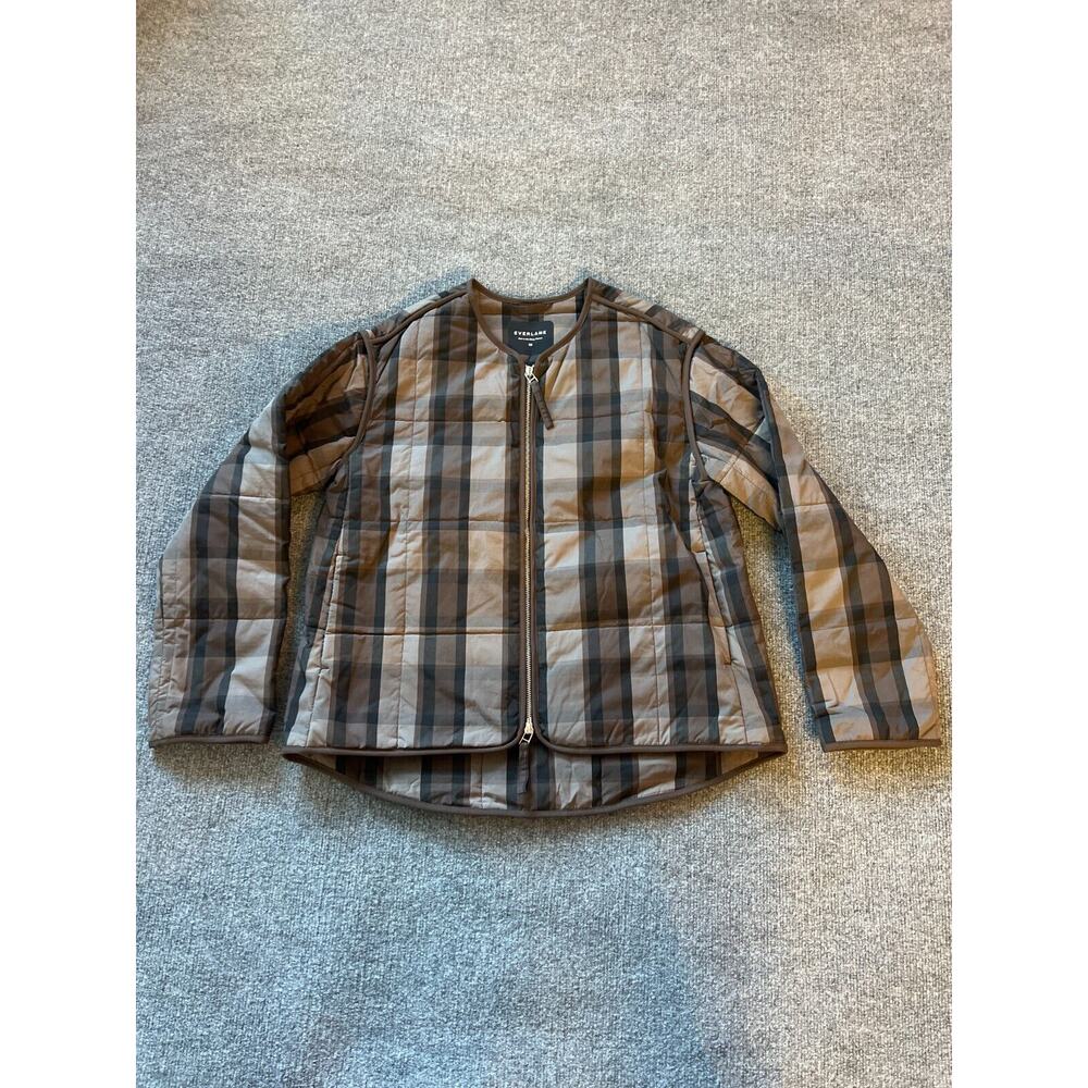 Everlane PRIMALOFT Women Brown Plaid Cotton Lined Full Zip Cozy Puffer Jacket XS - Picture 4 of 13